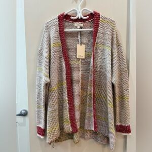 Elan Multicoloured Open Front Cardigan Soft Side Slits One Size NWT